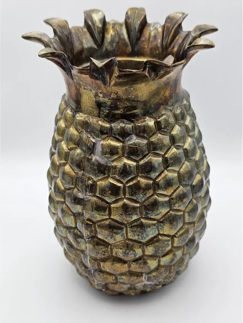 Vintage Iridescent Pineapple Vase Metallic Hollywood Regency Tiki Decor